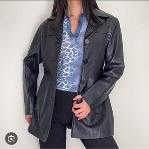 Vintage 2000s Nine West Genuine Leather Coat | Black | Size Medium